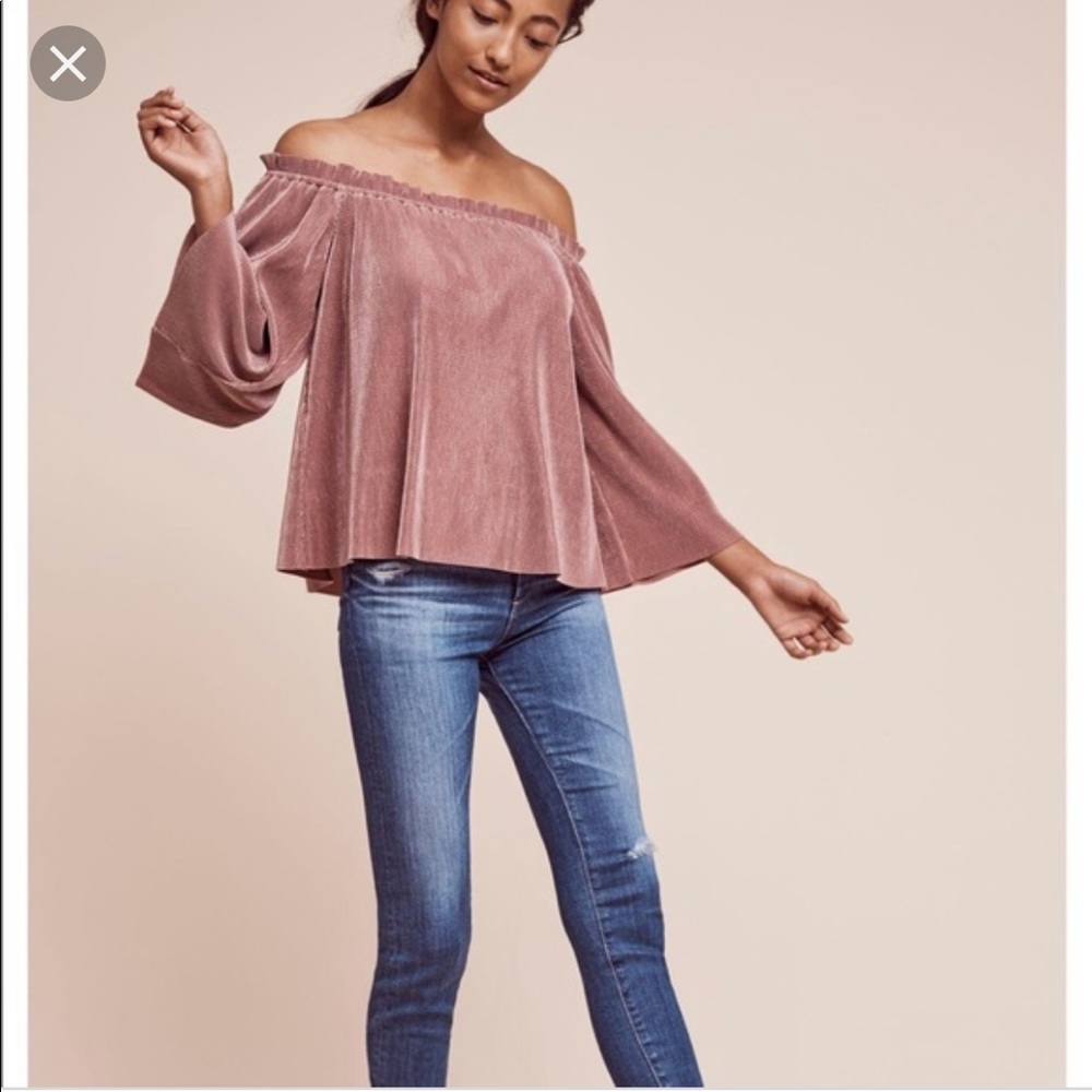 Anthropologie shimmery off the shoulder blouse